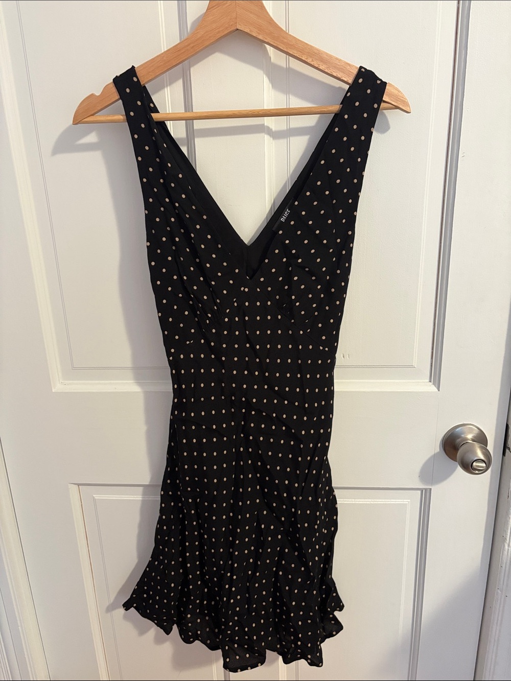 PAIGE Black Mini Dress with Beige Polka Dots